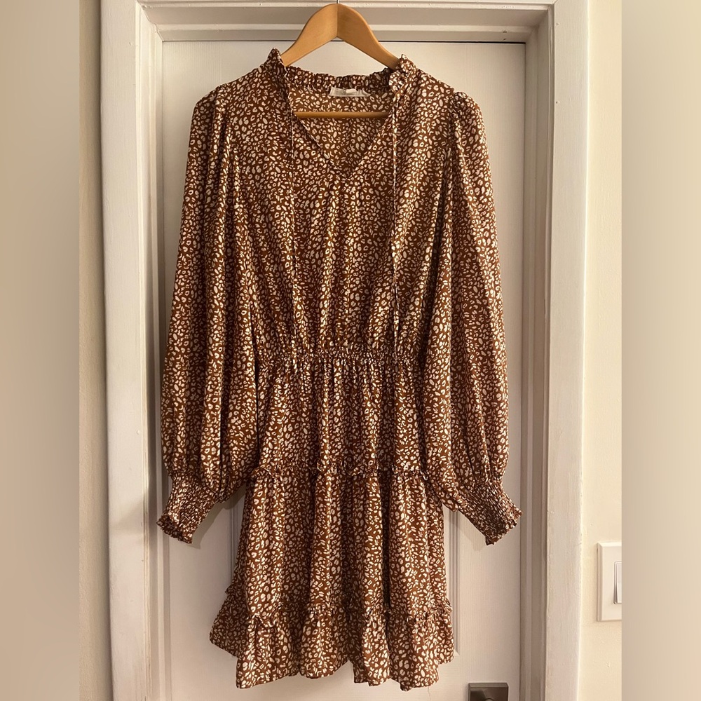 Vine & Love Long Sleeve Floral Dress - Brown